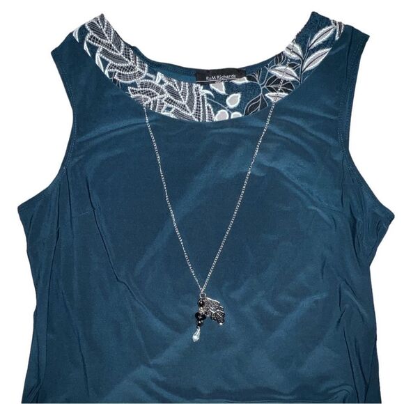 R&M Richards Womens Petite Teal Sleeveless Dress With Necklace 14P NWT NWD - Picture 4 of 11